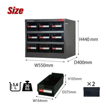 画像をギャラリービューアに読み込む, パーツキャビネット3列×3段 HD-309(黒) | SHUTER シューター 部品 工具 収納 スチール製 引き出し 収納棚 業務用 頑丈