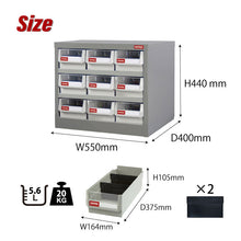 画像をギャラリービューアに読み込む, パーツキャビネット3列×3段 HD-309(グレー) | SHUTER シューター 部品 工具 収納 スチール製 引き出し 収納棚 業務用 頑丈