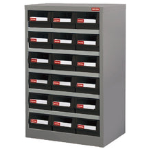 画像をギャラリービューアに読み込む, パーツキャビネット3列×6段 HD-318(黒) | SHUTER シューター 部品 工具 収納 スチール製 引き出し 収納棚 業務用 頑丈